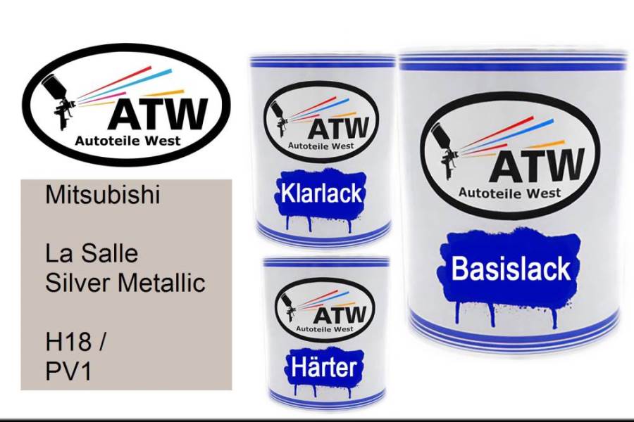Mitsubishi, La Salle Silver Metallic, H18 / PV1: 1L Lackdose + 1L Klarlack + 500ml Härter - Set, von ATW Autoteile West.